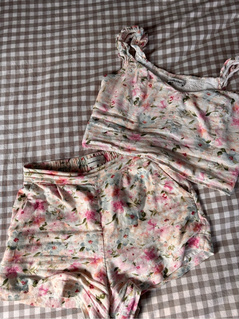 Abercrombie floral linen matching‎ two piece set (M tank and S bottoms)